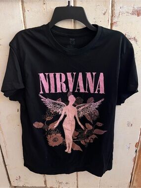 NIRVANA Black Tee with Pink Angel Graphic